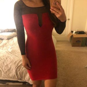 Bebe red bodycon long sleeve mini dress small